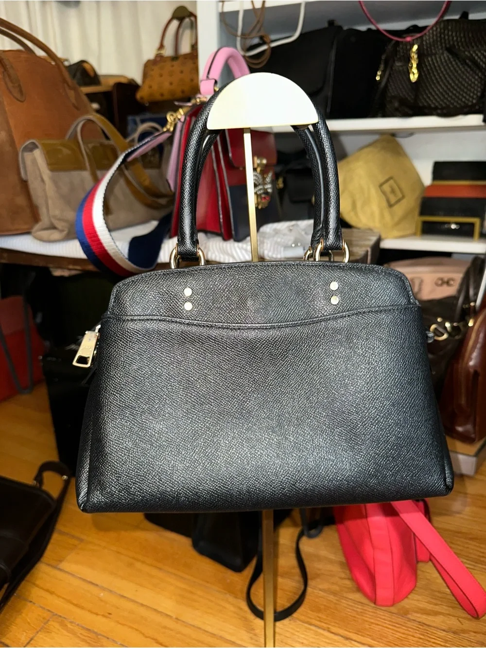 Coach Mini Lillie Carryall Black Crossgrain Leather Satchel Gold Hardware F57545